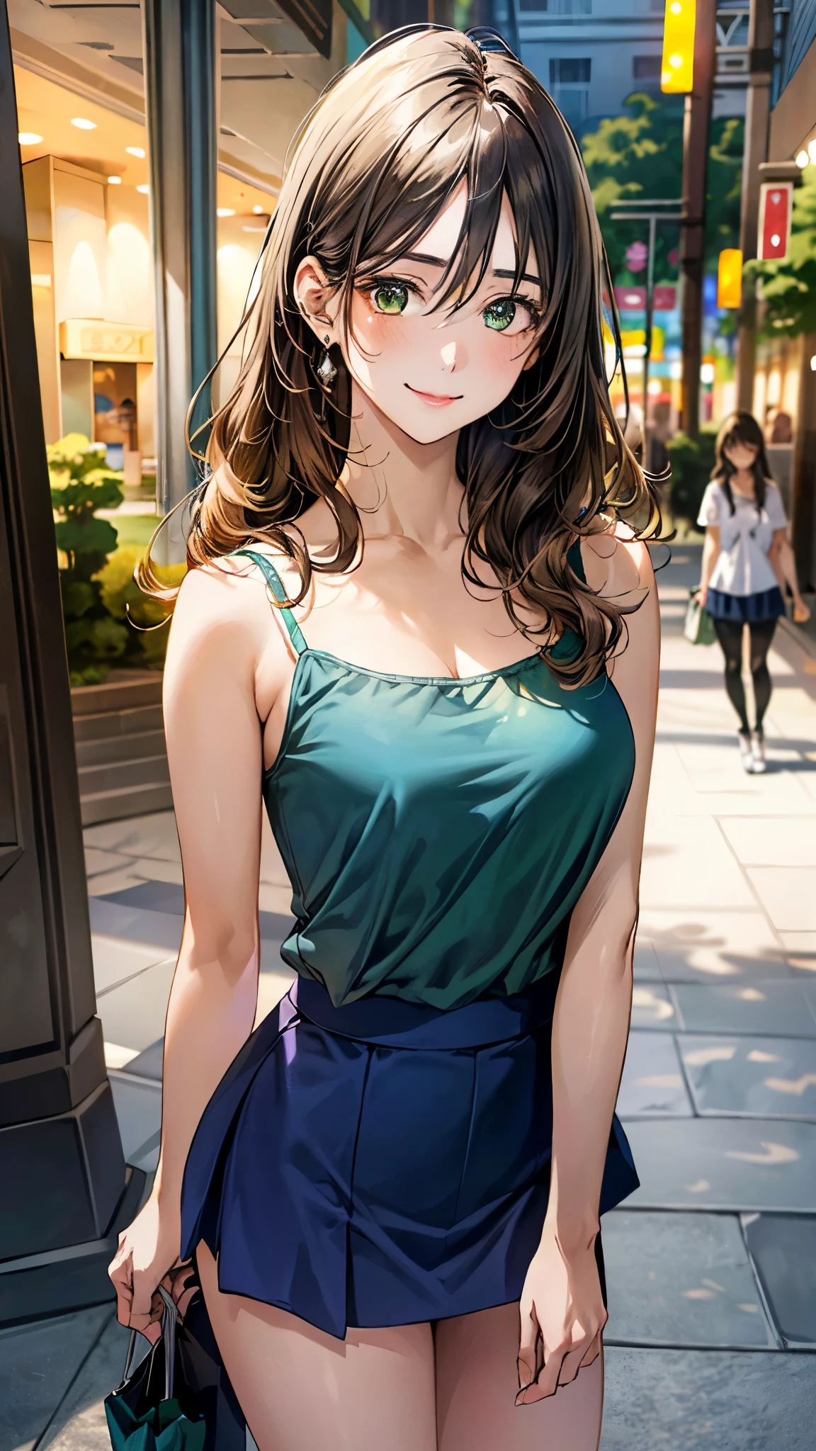 (8K, RAW photo, 最high quality, masterpiece: 1.2), High-definition RAW color photo, Professional photo shoot, cinematic light, alone, (((young woman, gal))), (Sharp features), (small face), (high detail skin: 1.2), clavicle, cute face, beautiful appearance, Clean eyelashes, (brown hair, brown eyes), (beautiful breasts), (slim body shape:1.4), very detailed顔と肌の質感, fine eyes, double eyelid, look sideways, Place your hands behind your body, ((shortcut, wavy hair)), ((open your mouth and smile:1.2)), big breasts, normal hip joint, cowboy shot, (((black dress:1.5, transparent material:1.2, long skirt))), back alley, leaning against the wall, smooth texture, staring eyes, beautiful skin, shiny skin, perfect fingers, five fingers, anatomically correct, background bokeh, high quality, surreal, bright colors, ((very detailed, photo shoot)),