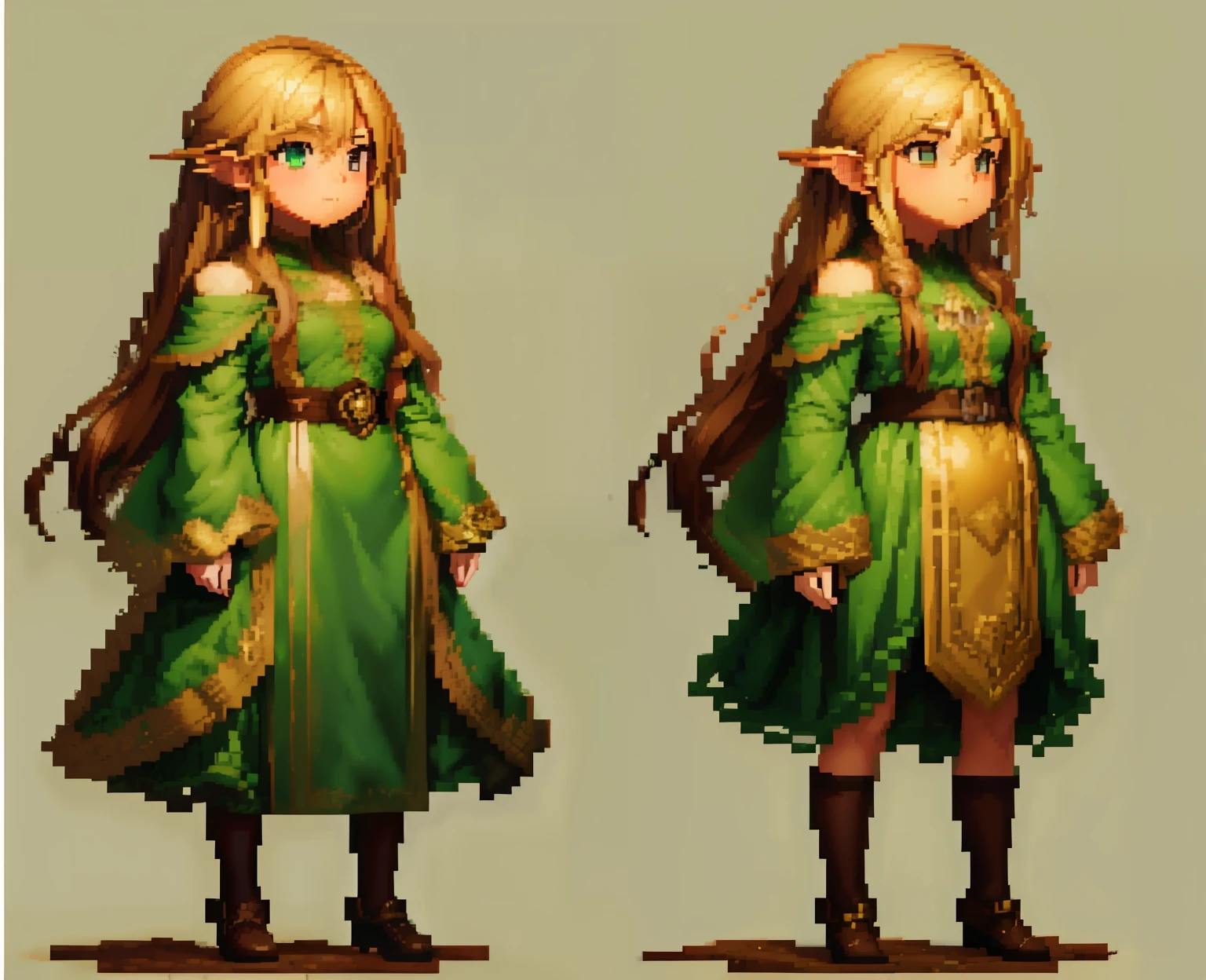 detailed face handsome with rosy cheeks, image-based versions a couple of pixel art of a woman in green dress, visual novel sprite, pixel art sprite, colored concept art, concept pixelart, made in rpg maker, full body sprite, sprite 2 d, sprite art, spirit fantasy concept art, full body character concept art, coriolios rpg art style, rpg concept art character, detailed full body concept art, image-based versions
