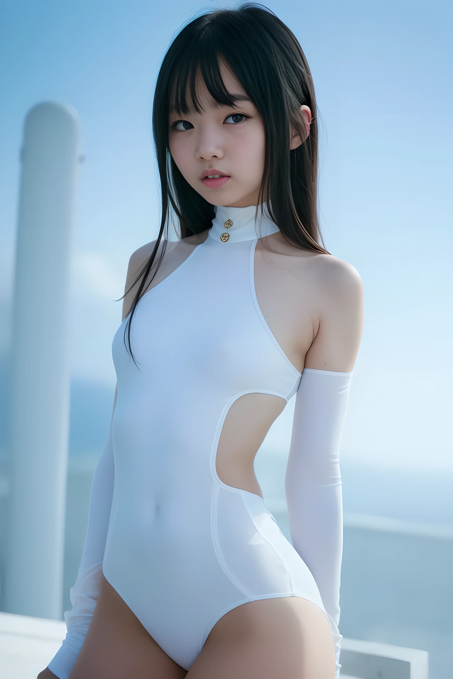 masterpiece, high quality, beautiful girl, waist shot, white leotard