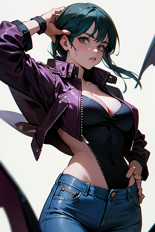 morrigan aesland leather jacket and jeans