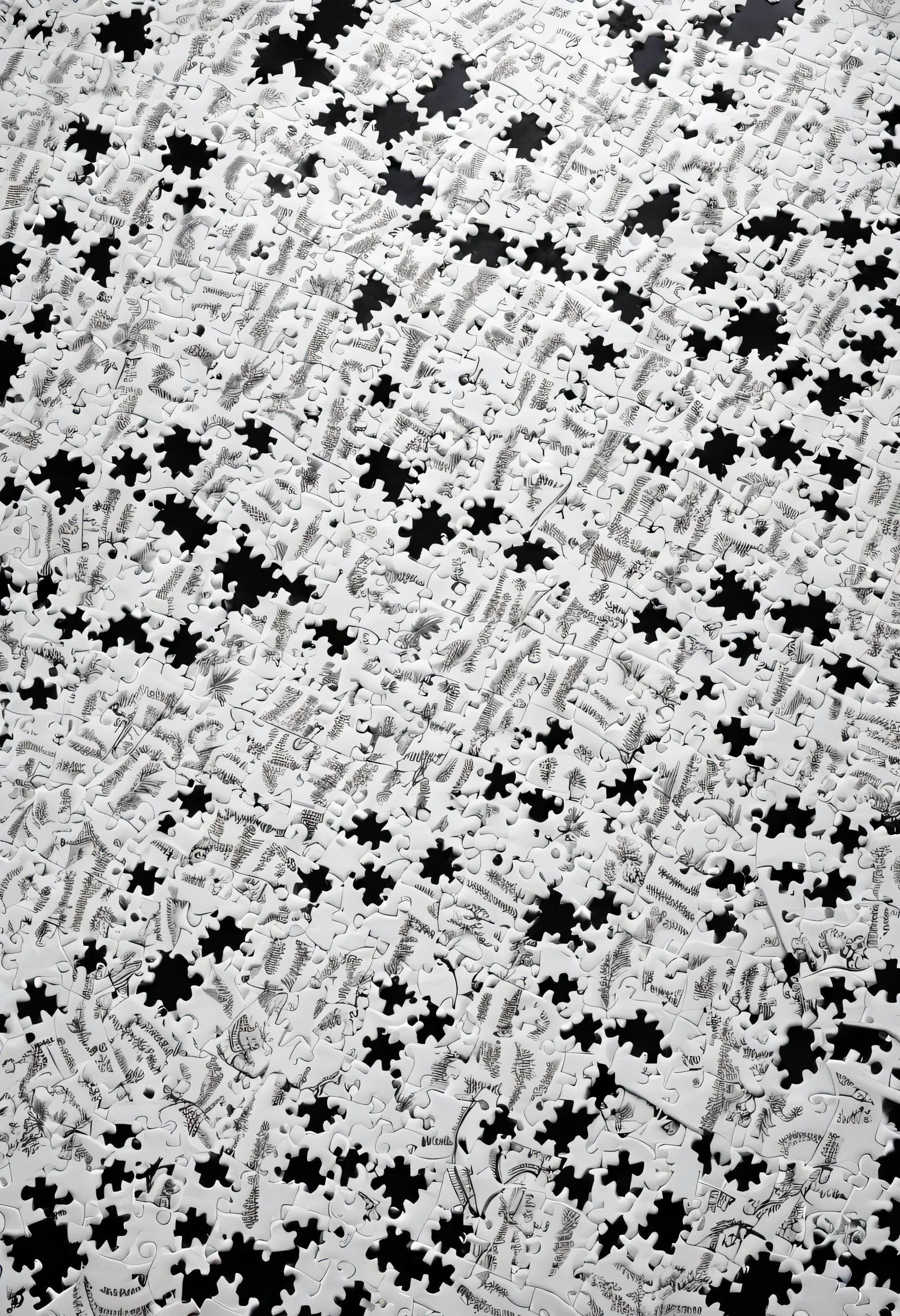 There is a white piece of paper with black writing on it., puzzle, a jigsaw puzzle, mysterious, 「wide shot, white backgroundと塗りつぶし, View from above, Set on white background, Wide high angle view, puzzle art, white background, The entire subject in the photograph, full shot of landscape, Detailed wide shot, very high resolution, 1/30