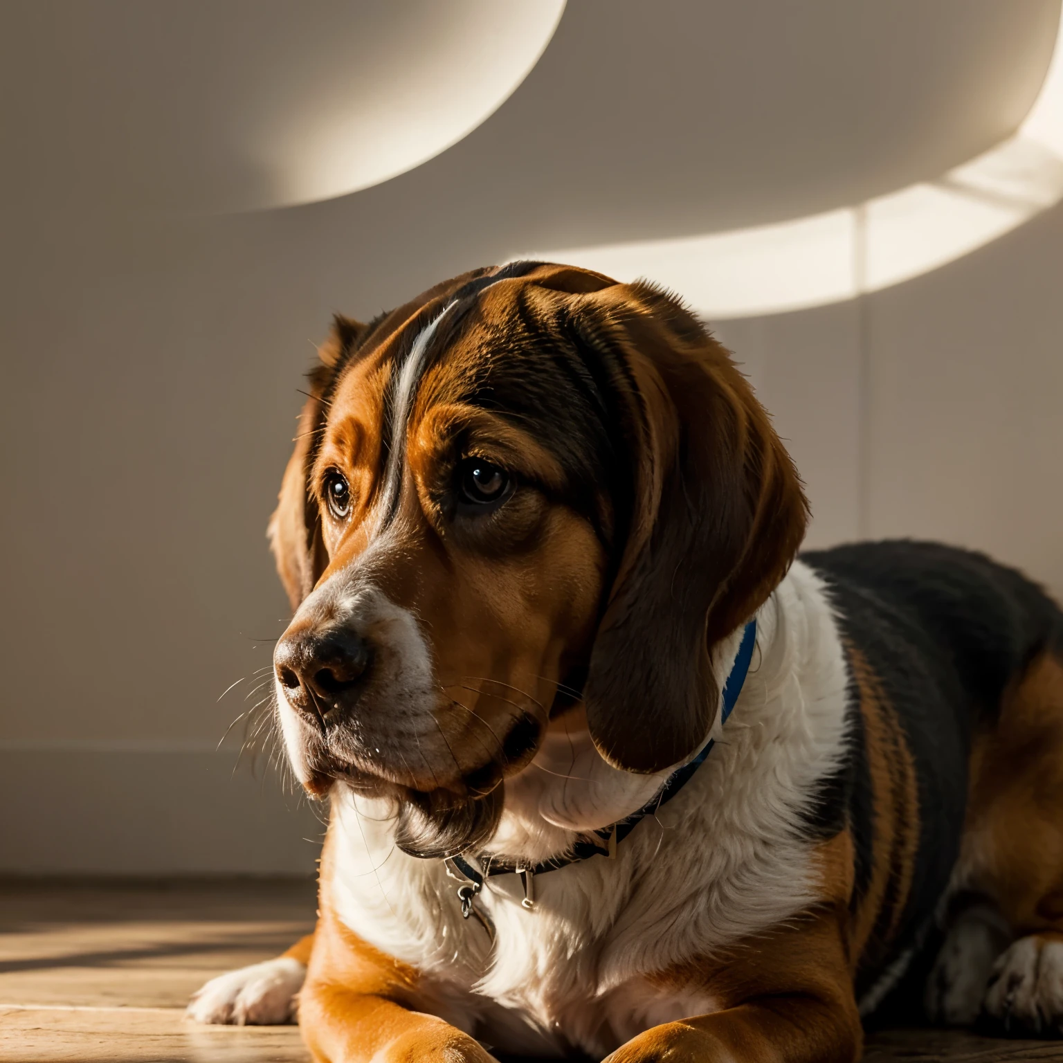 Claro, Here is a more detailed prompt for an illustration of a Basset Hound dog:

"A digitally generated illustration of a Basset Hound dog with focus on the head and upper torso. La cabeza del perro debe ocupar la mayor parte del espacio visual. Utiliza colores planos y vibrantes, with emphasis on deep shadows to create depth. The dog should have a friendly but serious expression. El fondo debe ser sutil, permitiendo que el perro sea el foco principal de la imagen. Be sure to capture the distinctive traits of the Basset Hound, como sus largas orejas, hocico alargado y mirada penetrante. The illustration must convey the calm and noble personality of the breed."