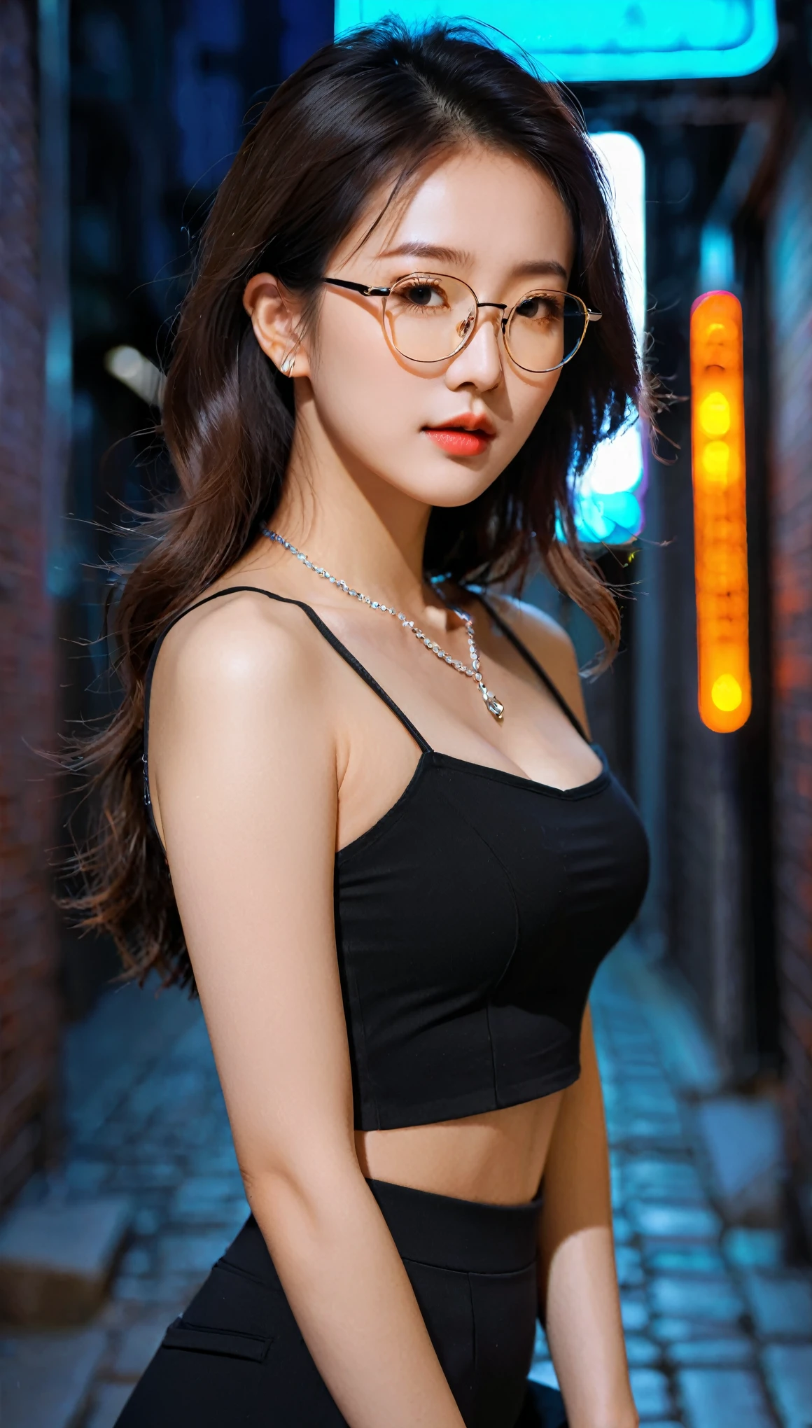 （３２k,high detail,high detail,high resolution,high density,solo,exist：1.3）,（realistic person,Live recording,delicate eyes,high resolution的眼睛,narrow eyes,The eyes look alive.,beautiful dark blue eyes,fishing eye,delicate lips,Crystal clear and fair skin,Detailed and realistic faces：1.3）,（Japan Ita,korean Idols,Japanese model,korean models,korean k-Pop Female Idols：1.2）,（blushing,natural makeup,A necklace,perforation：1.4）（Cut-out skirt,Oversized colorful top,Large leather jacket,leather boots,hat,Mode-based beauty and leisure：1.6）,（Breasts in good shape：1.5）,（Young but very beautiful and sexy korean１6 years old ,cold stare,small smile,facing rear,turn around,looking at camera,fashion leader,fashion model,soft skin,unforgettable eyes,Her eyes are so beautiful,I want to go to Paris to collect.....................,Cutting-edge fashion：1.6）,（show your whole body,Show full body fashion,Stylish blue glasses,bare chest，The thighs are clearly visible,,Lace red and red,fall,lying down,,precious ,我precious,Show armpits：1.7）