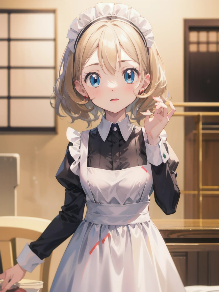 gonzarez, masterpiece, Serenaj, 1girl,l solo, 
 blue eyes, blonde hair, medium hair, open eyes , maid outfit