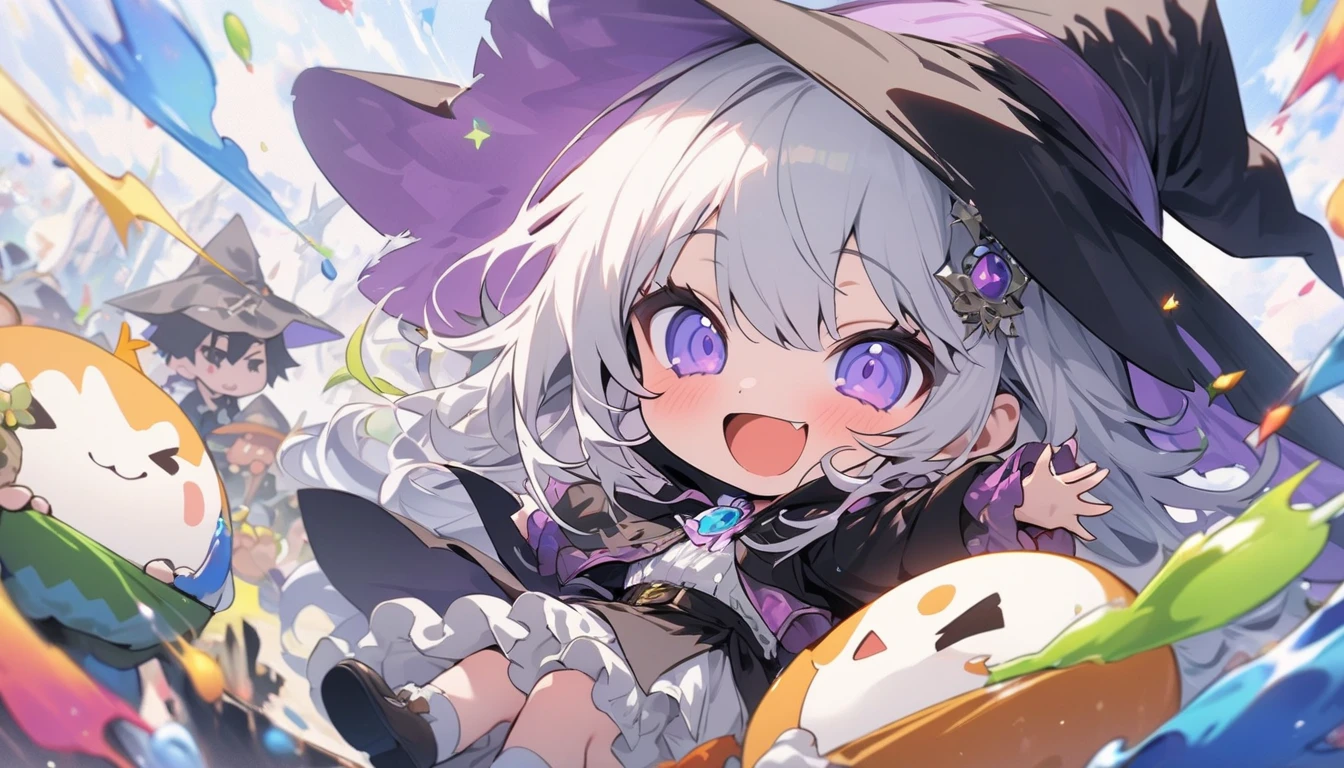 (highest quality、masterpiece、High resolution、be familiar with)、,break,(beautiful anime)、masterpiece, highest quality, Chibi, wizard'tea , handsome male witch, beautiful witch, Happy, lively, colorful