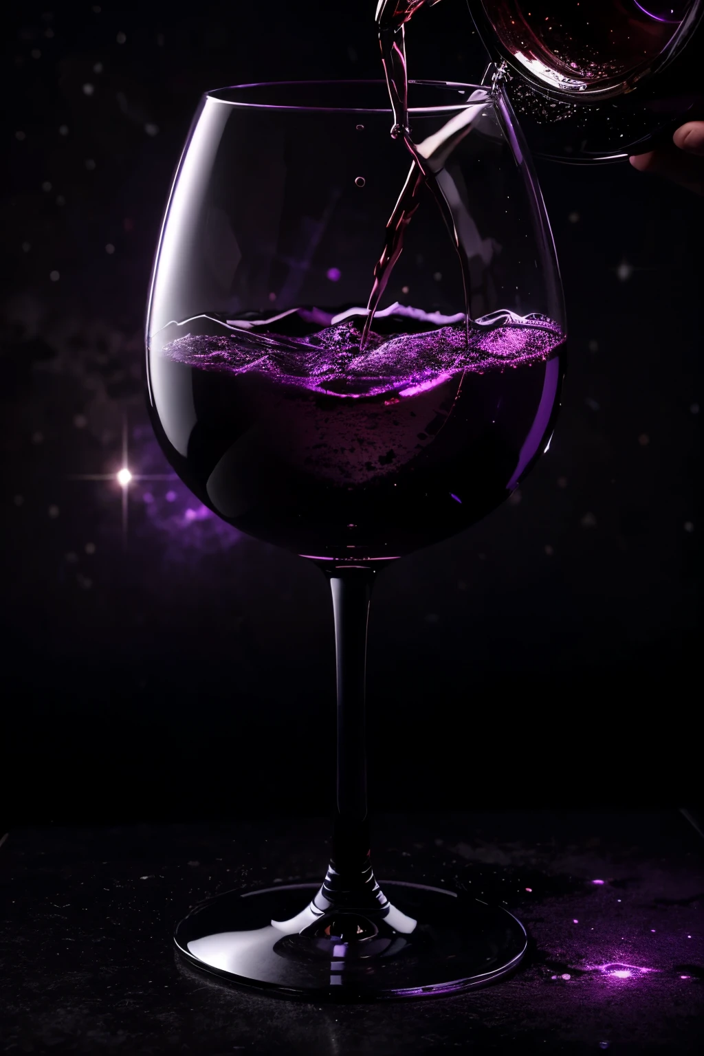 glass of wine contaning the universe in purple and black background