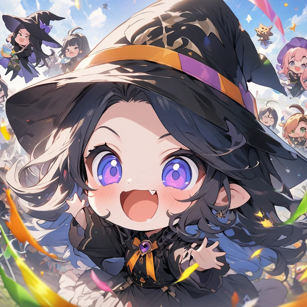 (highest quality、masterpiece、High resolution、be familiar with)、,break,(beautiful anime)、masterpiece, highest quality, Chibi, wizard'tea , handsome male witch, beautiful witch, Happy, lively, colorful