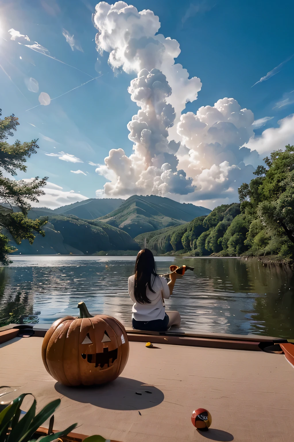 (masutepiece, of the highest quality, Best Quality, Official art)
When the Raicho dance ends、The spacecraft floated in the air in zero gravity.。At that time、Pink clouds crossing the horizon、A giant crystal appeared in the lake。
Then、A chameleon is playing billiards in the forest、A pumpkin peeked out from behind the curtain.。
