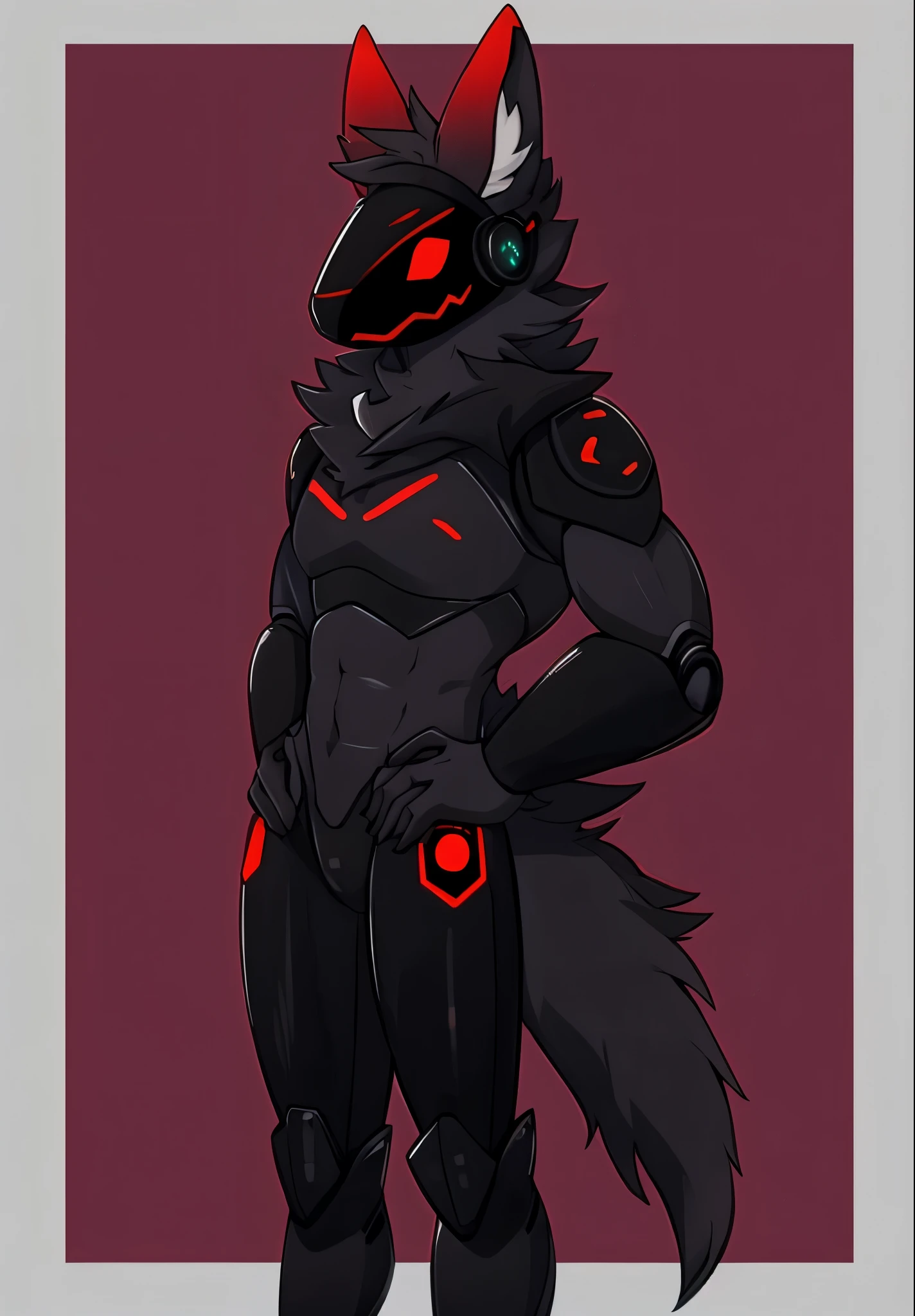 Protogen, robot, man, black, Slight redness, conjunctivitis, ตาblack, black suit, sexy, stalwart