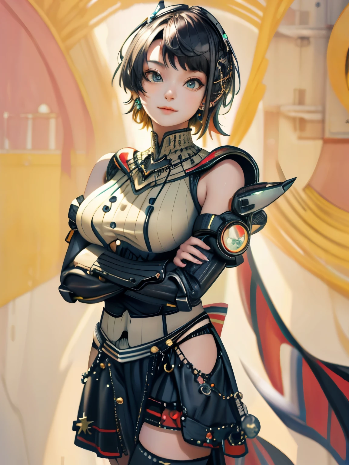 František Janoušek, Charles Reich, Kate Seredy, Alois Wachsman, Victor Ambrus, Surrealism, wonder, strange, bizarre, fantasy, Sci-fi, Japanese anime, Victorian treasure room, precision freak, indoor worshiping beautiful girl in miniskirt, perfect voluminous body, detailed masterpiece Hyper realistic sharp focus