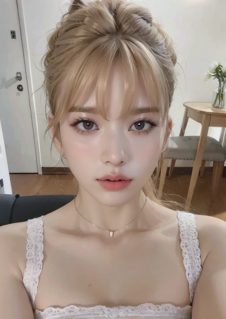 obra maestra, Mejor calidad, (foto oscura:1.3), Fotorrealista, 1 chica, flequillo plano, stunning innocent symmetry face., camisa, emocional, ulzzang, (PureErosFace_v1:0.7)