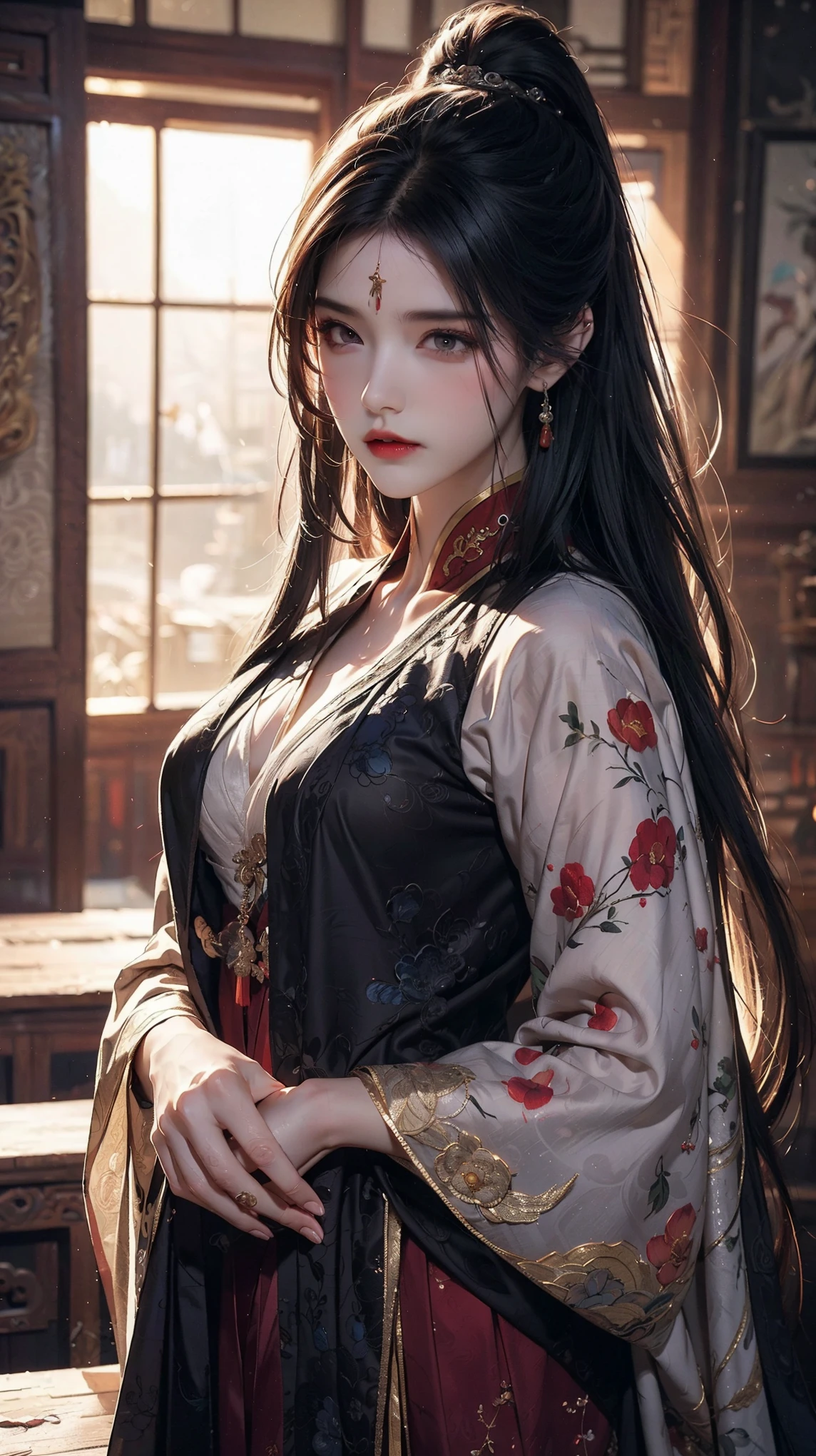 (extremely detailed 8K wallpaper),(ultra-detailed),(best quality),(masterpiece),(highly detailed),(cinematic lighting),(Original),Cold ligh,moody,(Chinese elaborate-style painting ),ink style,1girl,purple clothes,black eyes,long black hair