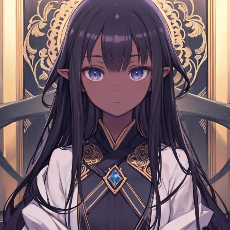 masterpiece, highest quality、Medium wide shot、1. A woman with beautiful eyes、dark skin、dark elf、dark elf、