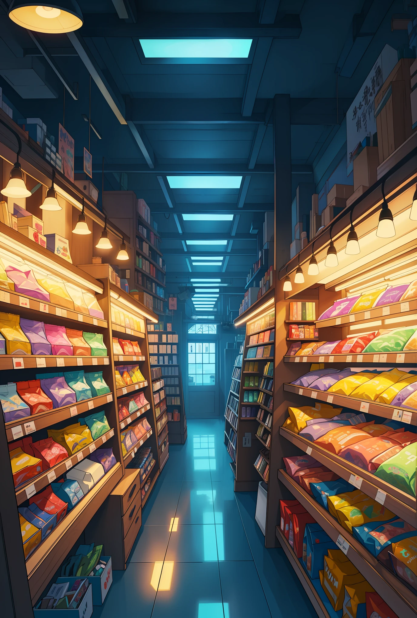 ,best quality,4k,8k,highres,masterpiece:1.2,ultra-detailed,realistic,photorealistic:1.37,illustration,magical atmosphere,quiet and tranquil setting,mysterious and enchanting midnight convenience store,neatly organized shelves,wide variety of products,cozy and inviting ambiance,subtle lighting,product diversity,bookshelves,stationery,snacks,candy,beverages,electronics,cosmetics,scattered interactive products,comforting environment,atmospheric charm,late night scene,lit up sign,indie products,unique items,secret treasures,exclusive products