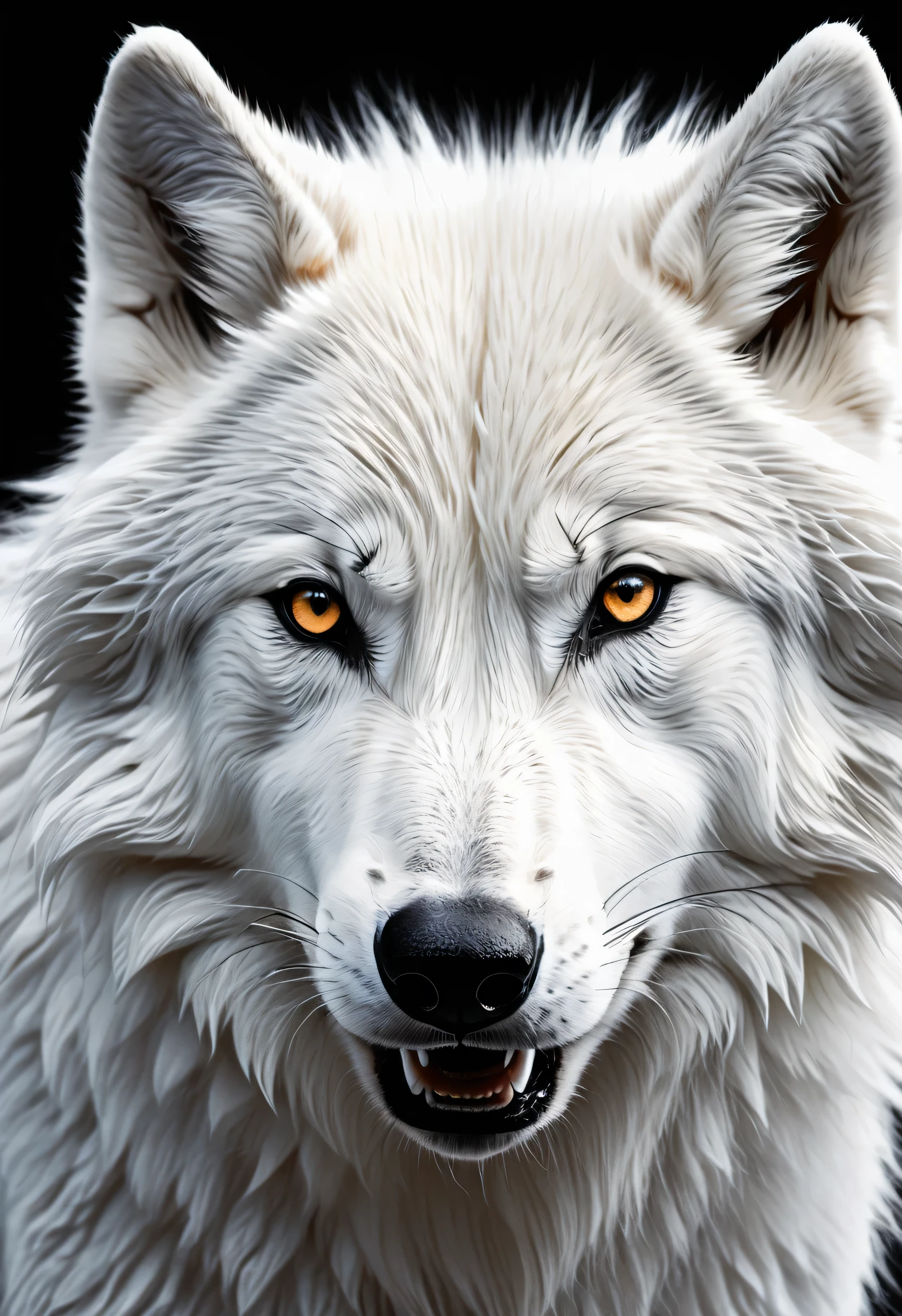 Black background of a white wolf in the form of a cartoon