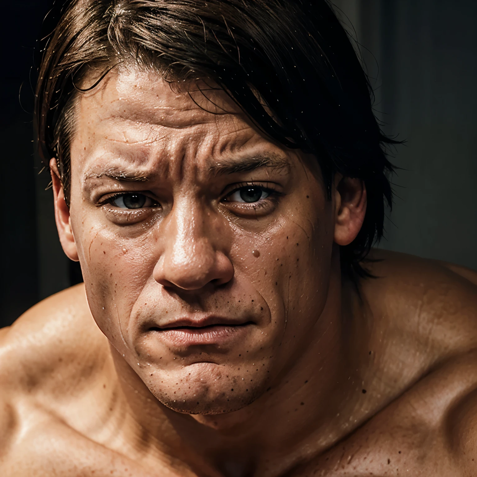 A naked Jeremy Renner on all fours with his ass facing you