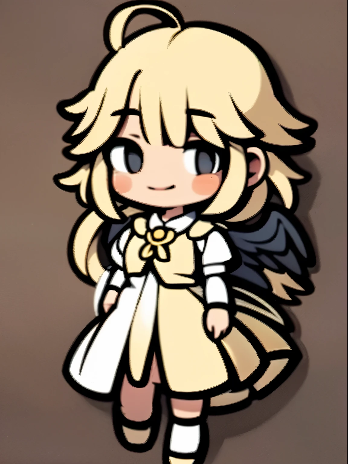 a sticker、top-quality、hight resolution、​masterpiece、8K、Chibi、Silly、1beautiful girl、kawaii、angel、long blonde hair、A smile, archangel, wings, bow,