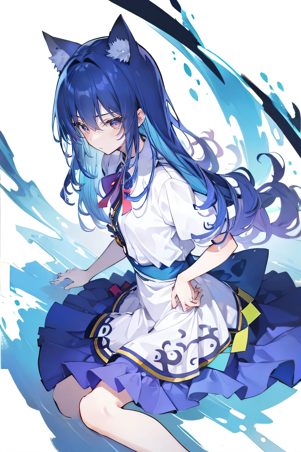 (Masterpiece), best quality, expressive eyes, perfect face, 1girl,
Put your hands on your waist, fair, gorgeous, Japanese comics, girl, Lola, young angel, blue hair, blue hair, flowing clothes, hug the waist, hug the waist, hands on hips, hands on hips, lay down , lying on the ground, legs on the ground, flat chest, cat ears