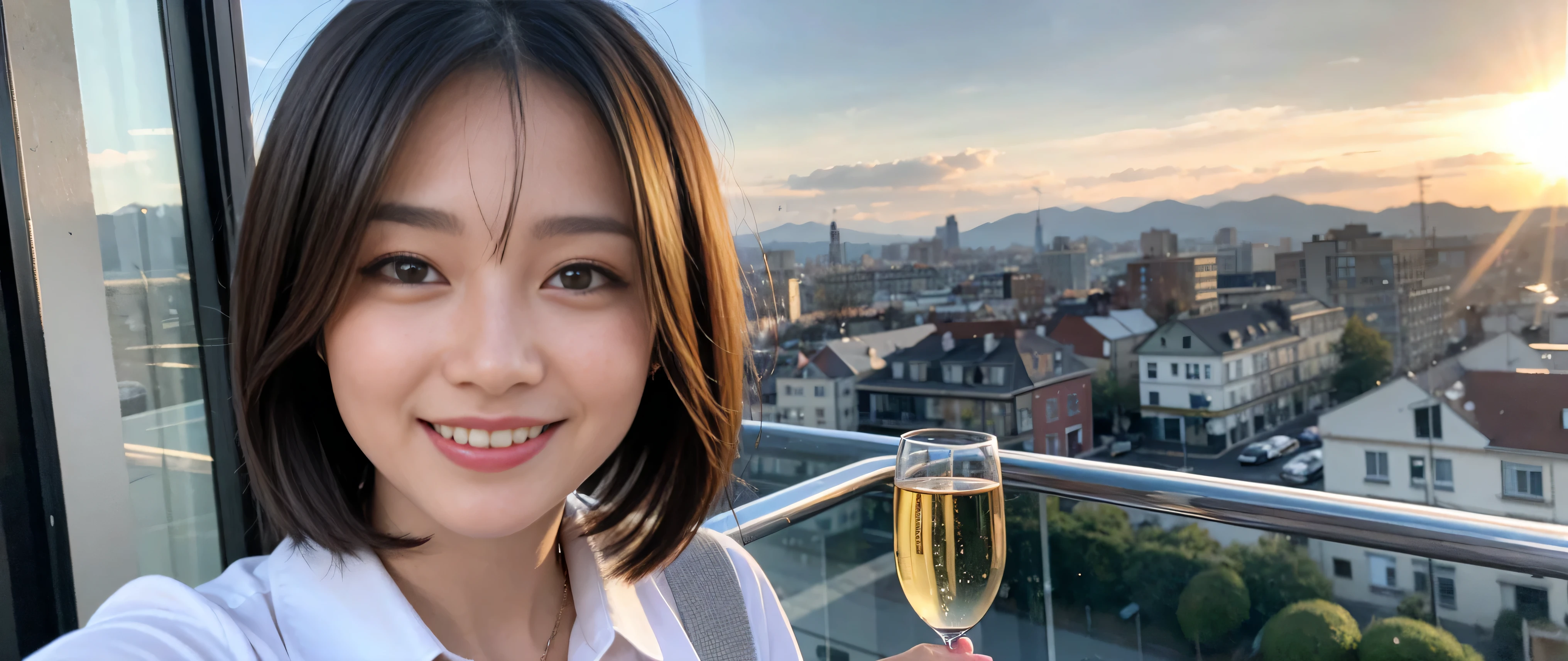 (Realistic:1.1),(masterpiece,Highest quality),8k,(45 years old), 42 years old, slimカップル、Model Couple、actress/actor、Tight waist,Upper Body,full-course dinner、wine 、Amazing view of the sunset sky and clouds、Perfect Anatomy, Brown Hair, short hair,Random Hairstyles,((Highly detailed face and eyes:1.2))(cute顔:1.4),美しいactressの顔,Perfect golden ratio face,Long sleeve shirt、dress,(smile:1.2)、Shortcuts、cute、(Realistic, Intricate details:1.2), A bright smile、short hair,Bright Face、赤wine 、Appetizers、Italian food、wine bottle、Champagne、スパークリングwine、(slimな顔), (The body is slim), (Brown Hair), (Shortcuts), Upper Body, 白wine, slim, wineグラス,