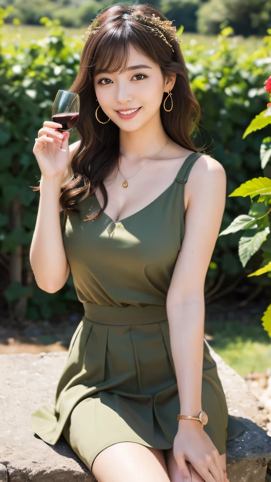 highest quality, 4K, 8k, Detailed face, Nico Robin, Beautiful girls, Korean Makeup, Red lips, smile, Perfect body, Orange Hair, ((Big Breasts:1.3)), thigh, alone, View your audience, long and silky hair, Her outfit: Orange Trout Long Sarong Dress, The sides of the salon are decorated with red and yellow flowers., A ruffled sarong skirt that flatters the hips, Short sleeve navy blue leather vest, Partially zippered V-neck shirt, She is wearing white sunglasses with orange lenses., She has glasses on her forehead, Coconut tree beach landscape,