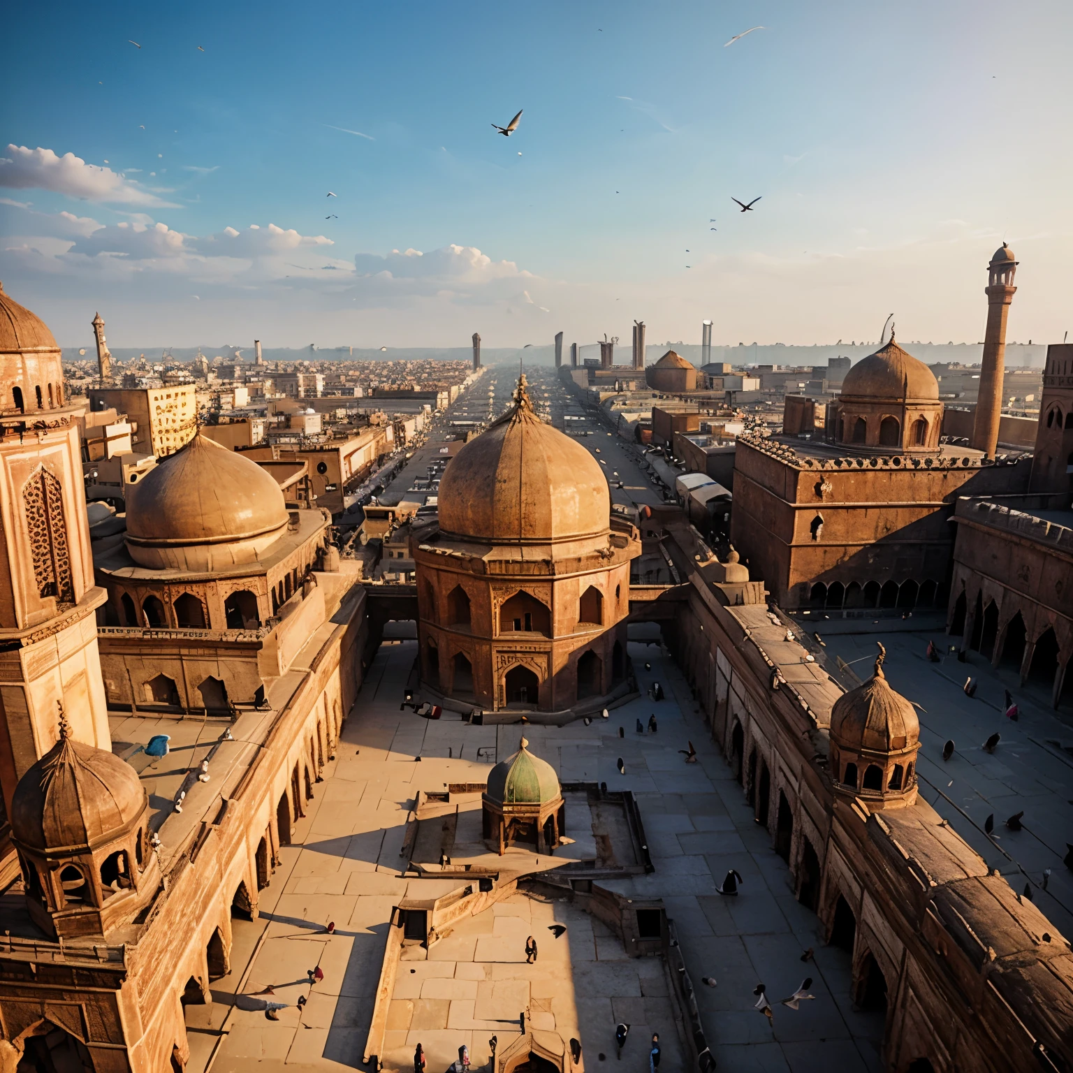 3D realistic Photo Of Jama Masjid With Birds fly