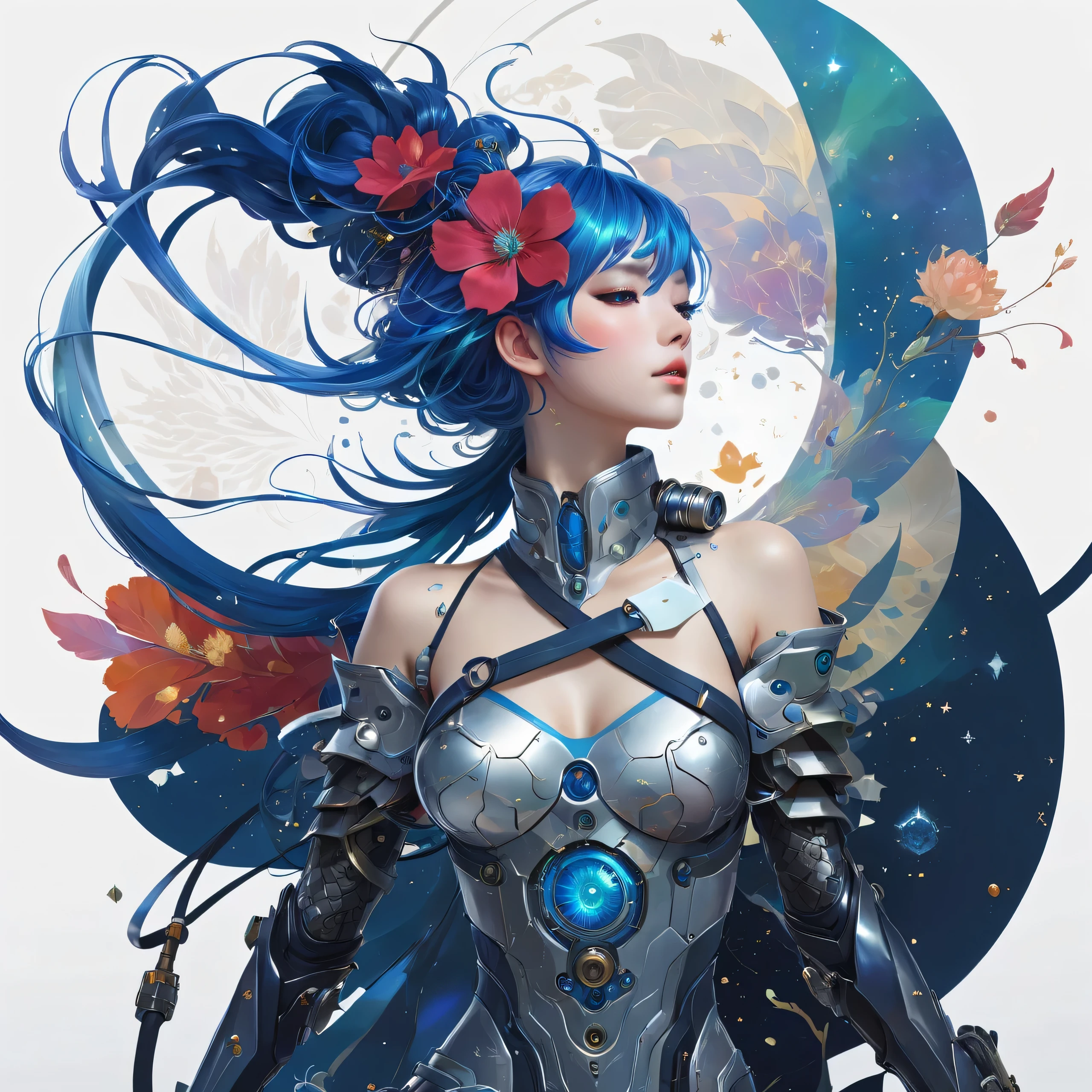  polygon art、Quantum entanglement、double exposure、 （polygon art）、Blue Hair、Minimalism, Color Field painting, by Alfons Mucha,stardust、 high details, textured skin、Face decoration、Digital, figure, Mechanical Armor、Digital art, Digital painting, Anime art wallpaper 4k, Anime art wallpaper 4k, Anime art wallpaper 8k, 4k detailed Digital art, rossdraws color vibrant, 8k hd wallpaper Digital art, jen b art el, 8k high quality detailed art, 4k highly detailed Digital art, Digital artwork 4 k