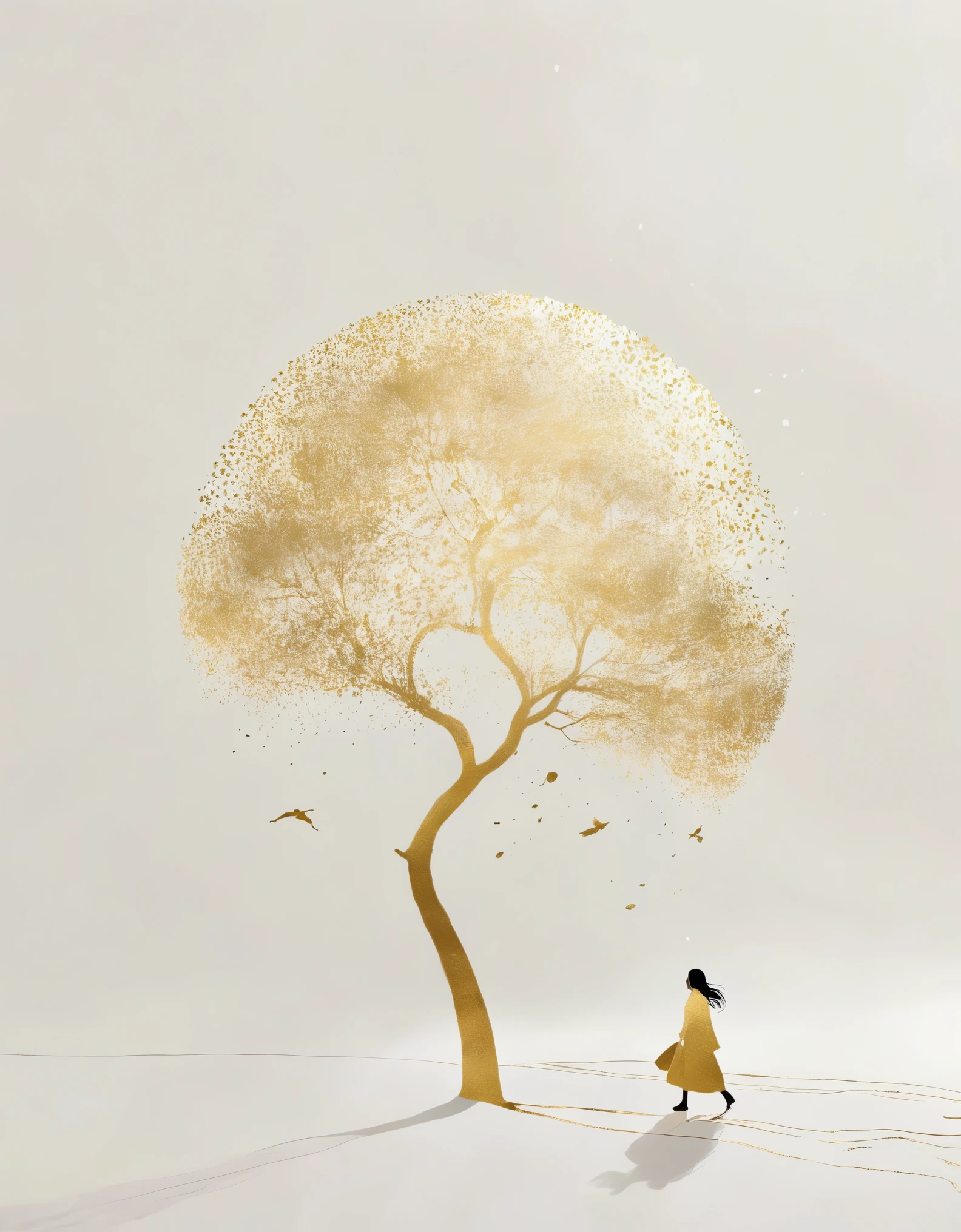 a Minimalist journey，gold，1girl，illustration