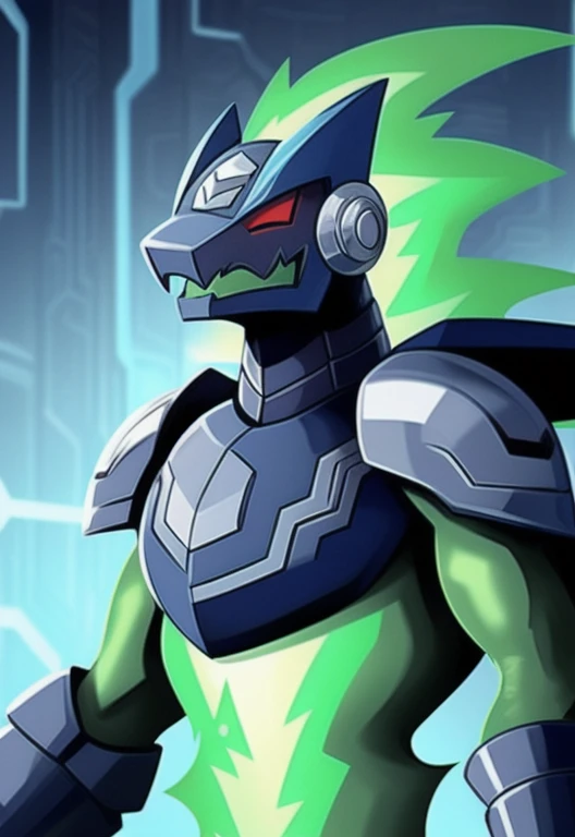 omega-xis, detailed eyes, bottomless, bottomless anthro, bottomless male, brachioradialis, clothed, clothing, crossbar emanata, cybernetic arm, cybernetic chest, cybernetic head, cybernetic limb, electric body, emanata, energy, energy body, eyes closed, flexor carpi, floating, glistening, glistening armor, glistening armwear, glistening bracers, glistening breastplate, glistening clothing, glistening headgear, glistening helmet, glistening pauldron, glistening topwear, glistening wristwear, green body, green electricity, green energy, green mouth, grey armor, grey armwear, grey breastplate, grey clothing, grey headwear, grey helmet, grey pauldron, headgear, headwear, helmet, looking away, legless, light armor, light armwear, light body, light bracers, light breastplate, light headwear, light helmet, light mouth, light pauldron, light topwear, light wristwear, male, male anthro, monotone body, monotone bracers, monotone mouth, monotone wristwear, multicolored armor, multicolored armwear, multicolored clothing, multicolored headwear, multicolored topwear, pose, red eyes, slim anthro, slim male, solo, three-quarter view, toony, topwear, triceps, two tone armor, two tone armwear, two tone breastplate, two tone clothing, two tone headwear, two tone helmet, two tone pauldron, two tone topwear, detailed background, white clothing, white topwear, transparent body, nj5furry
