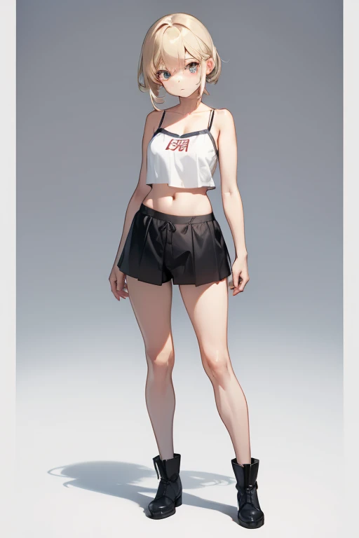 ,look at viewer,neutral posture,character chart,arms at sides,tachi-e,standing,full body,concept art,white background,simple background,anime,1girl,solo,masterpiece,Awards,high quality,High resolution,HD,4K,8K,high quality,(Medium breasts:1.2),camisole,Crop tops,