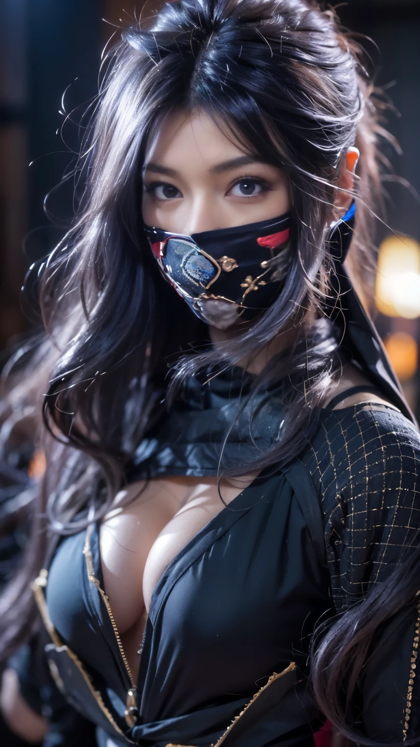 (RAW shooting, Photoreal:1.5, 8k, highest quality, masterpiece, ultra high resolution), perfect dynamic composition:1.2, midnight, Fight:1.3, Sengoku, fire thing, War fires raging everywhere:1.2, Highly detailed skin and facial textures:1.3, Slim female ninja with a sharp dagger:1.3, beautiful and aesthetic:1.2, sexy beauty, perfect style, wear elaborate rings, fire, water, Wind, thunder, ice, Fair skin, very beautiful face, revenge, belief, hatred:1.1, (Medium chest, Chest gap), (embarrassing smile, The expression on your face when you feel intense caress, Facial expression when feeling pleasure), (Wear a sexy ninja costume in an erotic way:1.3, off shoulder:1.2), (beautiful blue eyes, Eyes that feel beautiful eros:0.8), (Too erotic:0.9, Bewitching:0.9), full body shot, perfect limbs, perfect fingers