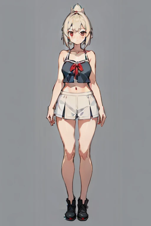 ,look at viewer,neutral posture,character chart,arms at sides,tachi-e,standing,full body,concept art,white background,simple background,anime,1girl,solo,masterpiece,Awards,high quality,High resolution,HD,4K,8K,high quality,(Medium breasts:1.2),camisole,Crop tops,