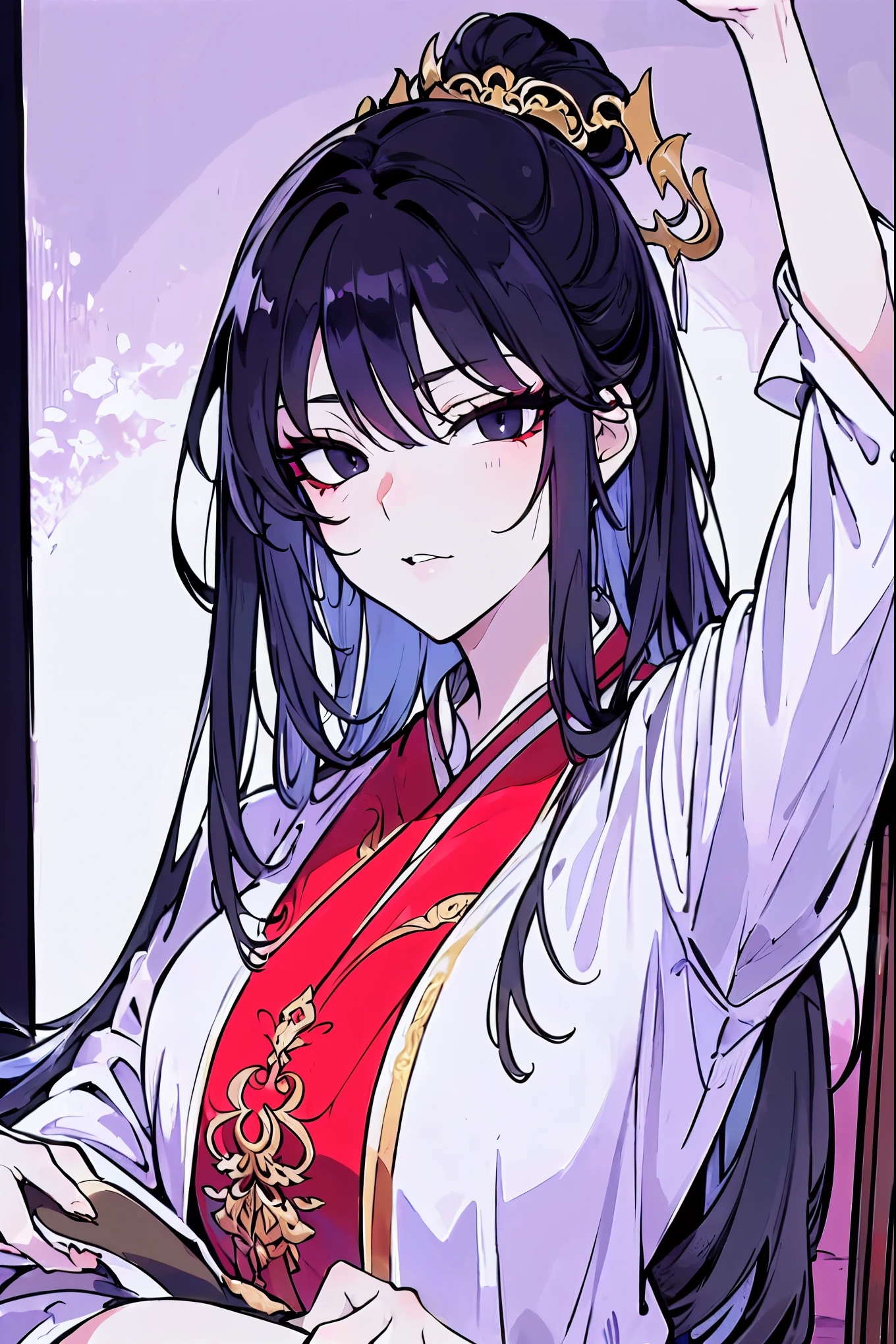 (extremely detailed 8K wallpaper),(ultra-detailed),(best quality),(masterpiece),(highly detailed),(cinematic lighting),(Original),Cold ligh,moody,(Chinese elaborate-style painting ),ink style,1girl,purple clothes,black eyes,long black hair