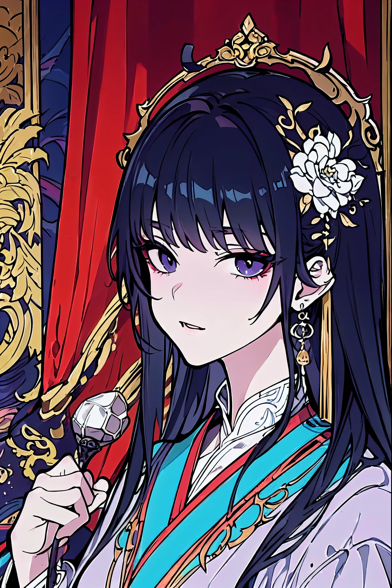 (extremely detailed 8K wallpaper),(ultra-detailed),(best quality),(masterpiece),(highly detailed),(cinematic lighting),(Original),Cold ligh,moody,(Chinese elaborate-style painting ),ink style,1girl,purple clothes,black eyes,long black hair