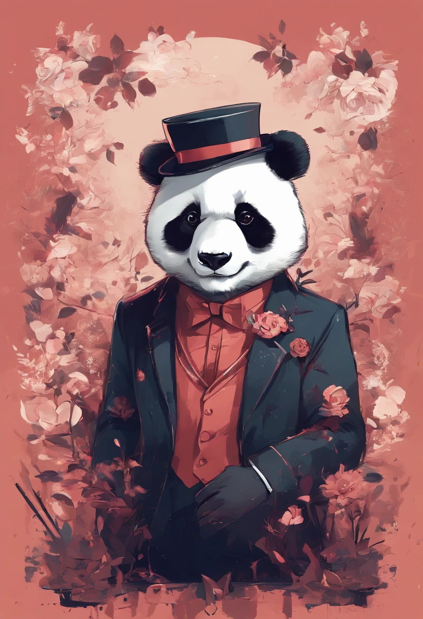 anthropomorphic panda, de cuerpo entero, vestido formalmente con un blazer, sostiene una bandeja, pegatina de panda, sticker de panda.