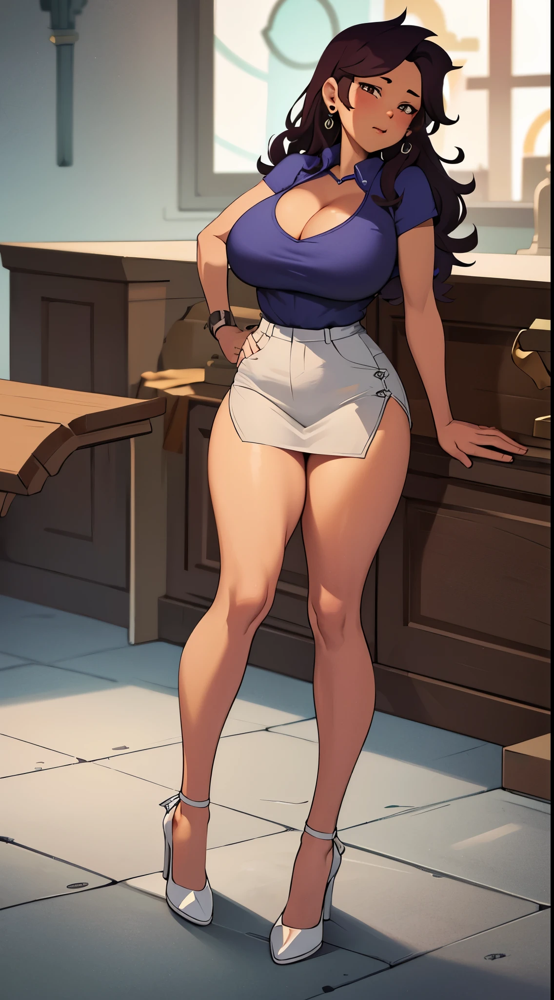 Luz Noceda with a thicc milf body, super large breasts, massive , insane big milkers, in a  clothes ((white smal shirt and a red and black stripped miniskirt)), high quality fanart, open legs Style, thicc, official fanart, , official art, (nsfw) not safe for work, insanely inflated , breasts about to burst, . extremly wide hips, fat hips, fat breast, oversized ,