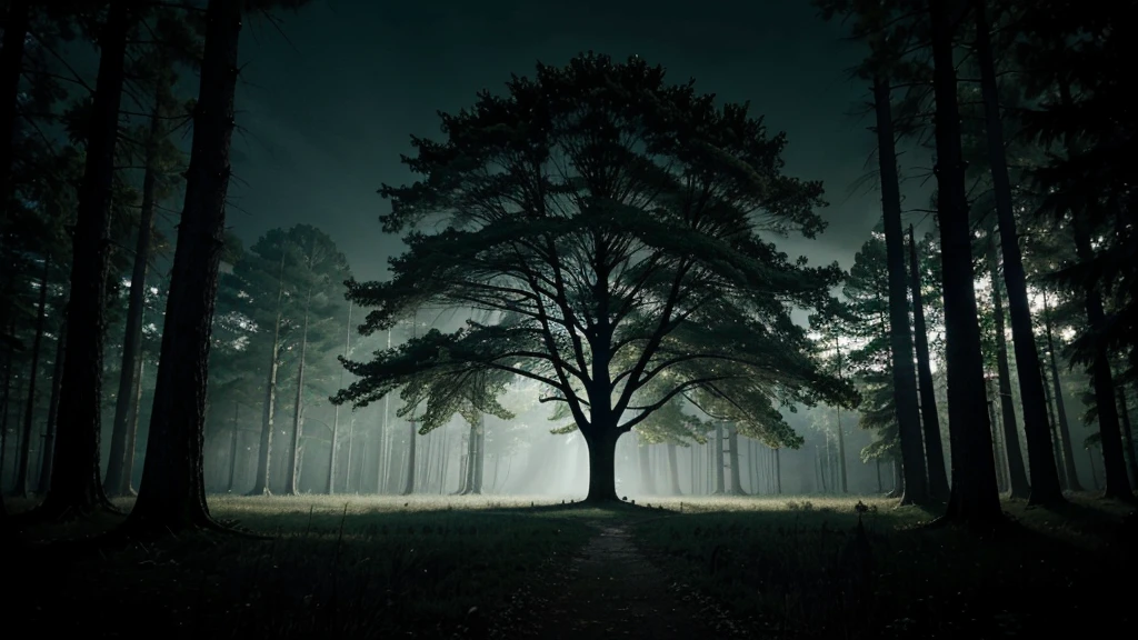 dark forest with a big tree on it