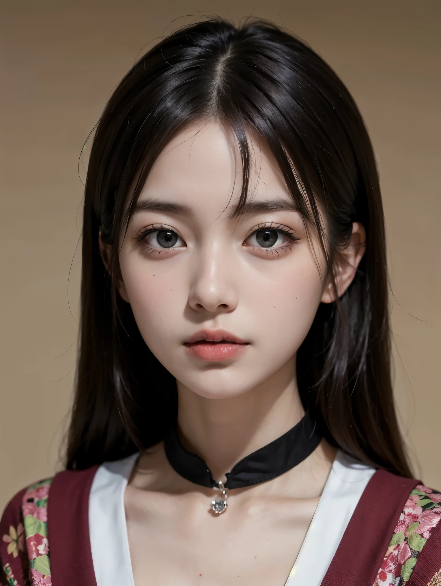 masterpiece、highest quality、(Details of both eyes)、(cute japanese woman、bangs:1.3)、23 years old、1 girl、elegant、black hair、(oraloid photo:1.4)、(huge :1.2)