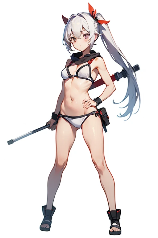 look at viewer,character chart,tachi-e,standing,full body,(white background,simple background:1.5),1girl,solo,bikini
