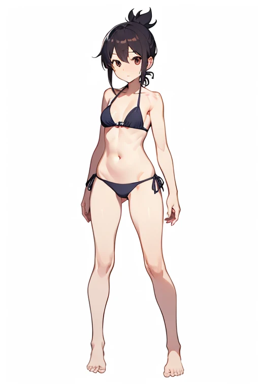 look at viewer,character chart,tachi-e,standing,full body,(white background,simple background:1.5),1girl,solo,bikini,close foots,character only