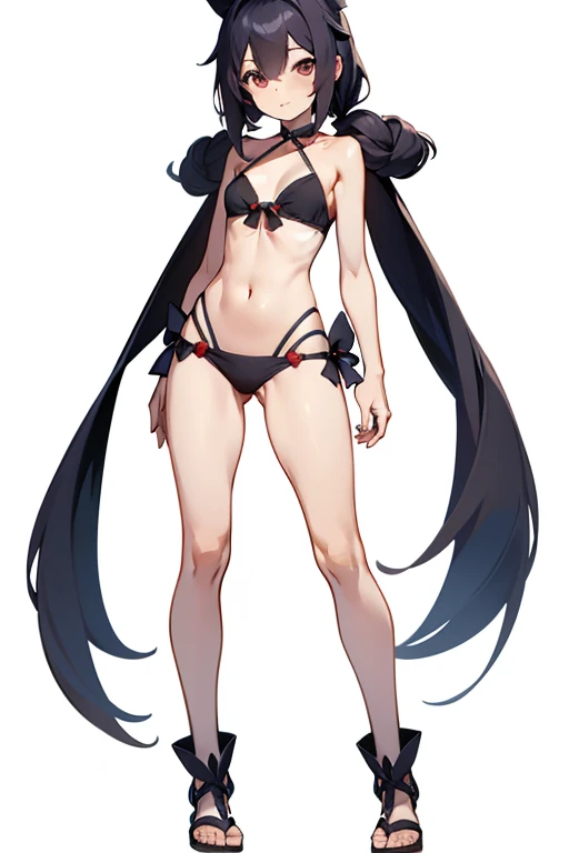 look at viewer,character chart,tachi-e,standing,full body,(white background,simple background:1.5),1girl,solo,bikini,close foots,character only,legs properly aligned