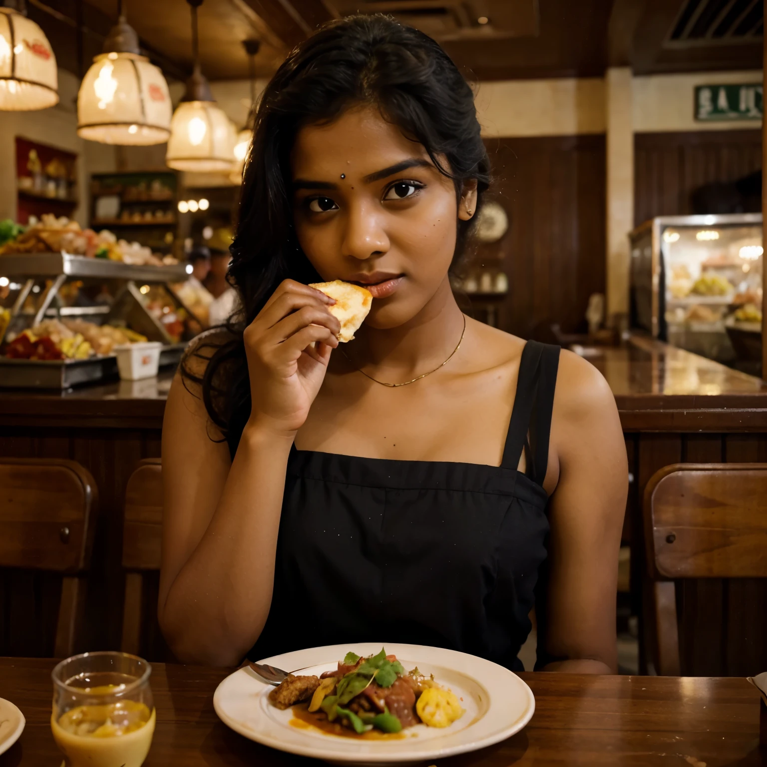 Indian girl wering western dress in indin cafe