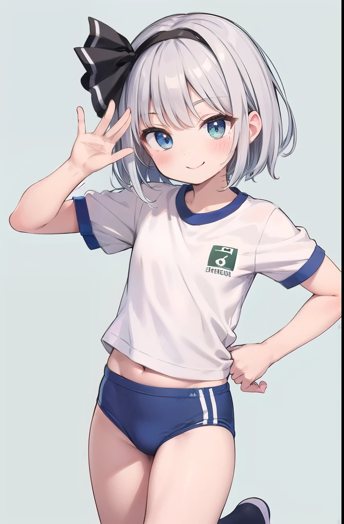 (((((whole body)))))、Youmu, This is a very cute gym uniform 、smile,、cowboy shot、stylish pose、