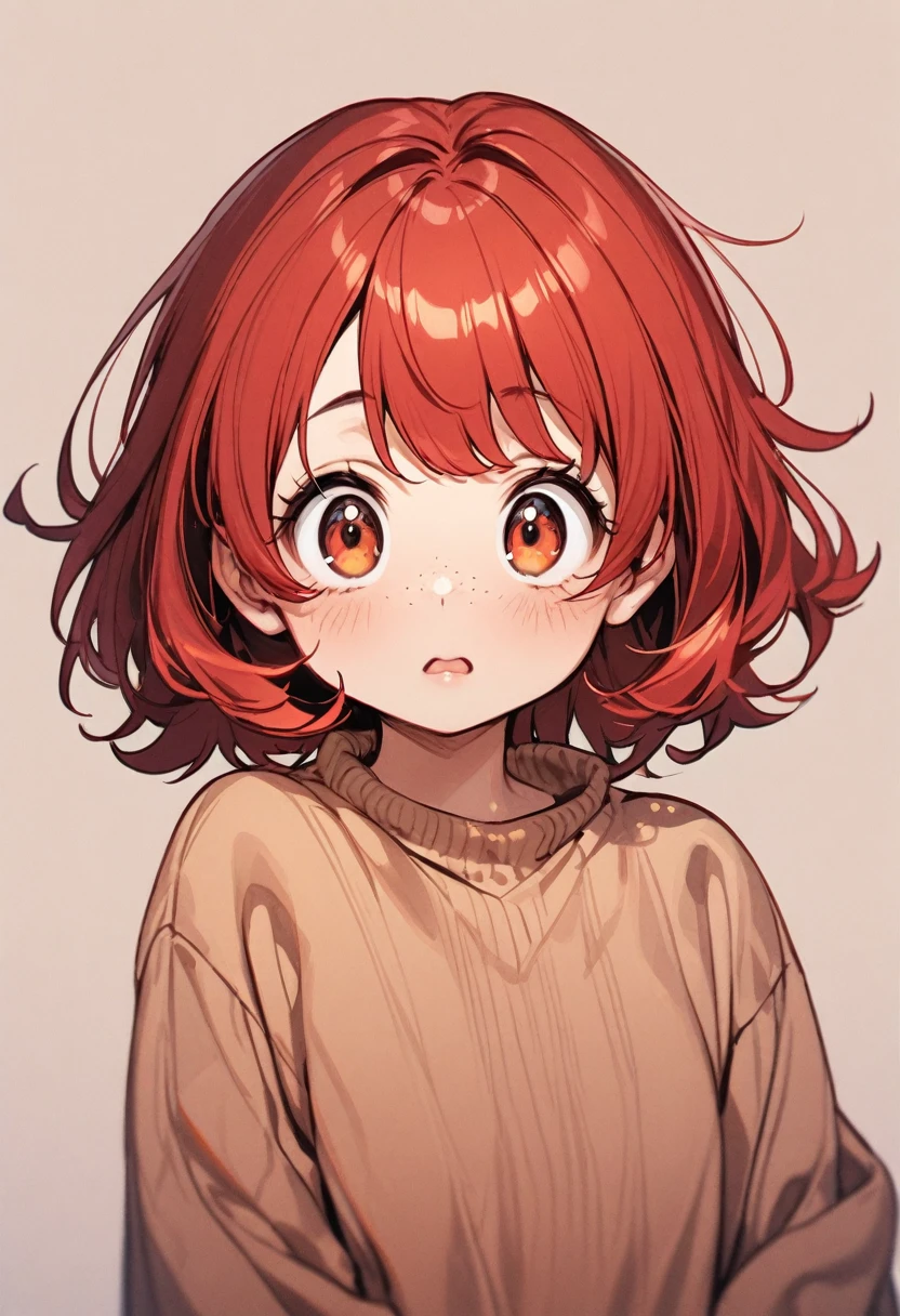 young girl(red hair, freckles, big eyes),sweater