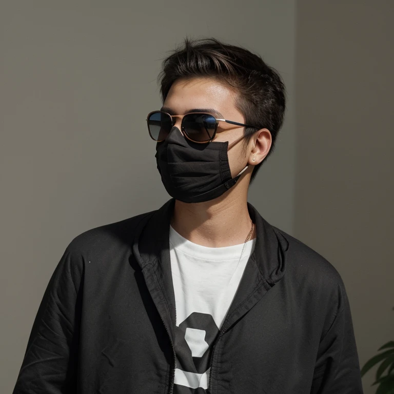 Average teenager profile picture boy with sunglasses and black facemask