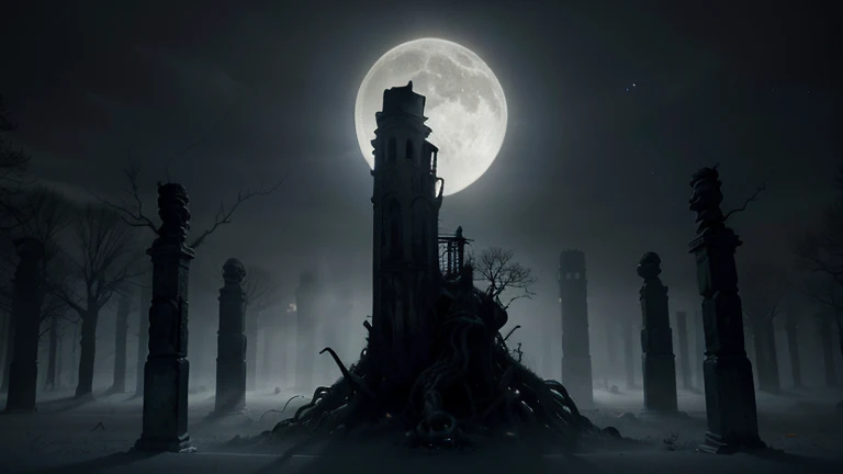 Intricate, hyper-detailed landscape of gothic horrors, terrifying deformed and distorted bodies as trees, (best quality, 4k, highres, masterpiece:1.2) ultra-detailed, (realistic, photorealistic:1.37), dark and gloomy atmosphere, eerie ambiance, haunted scenery, misty and foggy environment, creepy and unsettling mood, ominous and foreboding presence, twisted and contorted branches, gnarled and grotesque shapes, grotesque and macabre figures lurking, shadowy silhouettes, menacing and shadowed faces, haunting and piercing eyes, unearthly and otherworldly whispers, (hauntingly beautiful, strikingly grotesque) colors, chilling and bone-chilling scene, gothic architecture, intricate details in every corner, (ghostly apparitions, ghostly mist, spectral fog), (mysterious shadows, hidden secrets), majestic and towering structures, moonlit and starry sky, dramatic and dynamic lighting, eerie moonlight casting haunting shadows, dramatic shadows and highlights, (ominous, eerie, ethereal) glow, macabre sculptures and statues, (mysterious, ominous, haunting) sounds, dense and overgrown vegetation, twisted and thorny vines, ancient and weathered gravestones, desolate and abandoned atmosphere, eerie and atmospheric soundscape, (hauntingly, chillingly) beautiful.