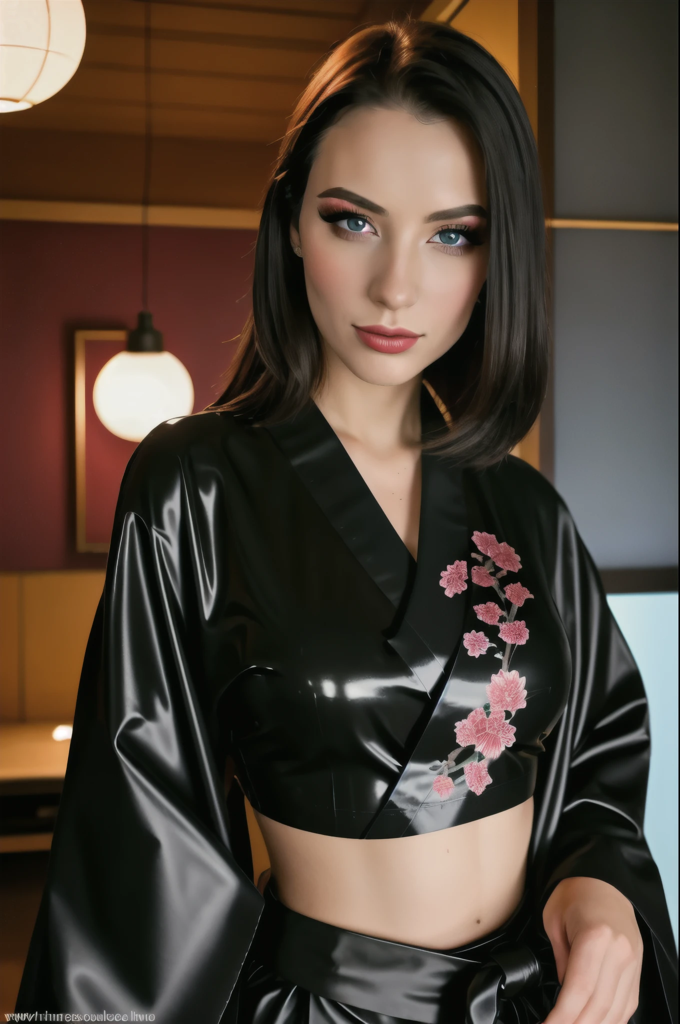 E-Girls_Villa_Blackee steht in ihrem Streamer-Raum, Neonlichter, Gamer-Raum, perfektes schwarzes Haar, Egirl-Make-up, Modernes Foto, (wears a black kimono, Latex:1.4), 24mm, (analog, filmisch, Filmkorn:1.3), , beautiful slim sexy woman, ((detaillierte Augen)), ((Lange Wimpern)), (epischFoto), Lange Wimpern, (Schimmernde Lippen),
