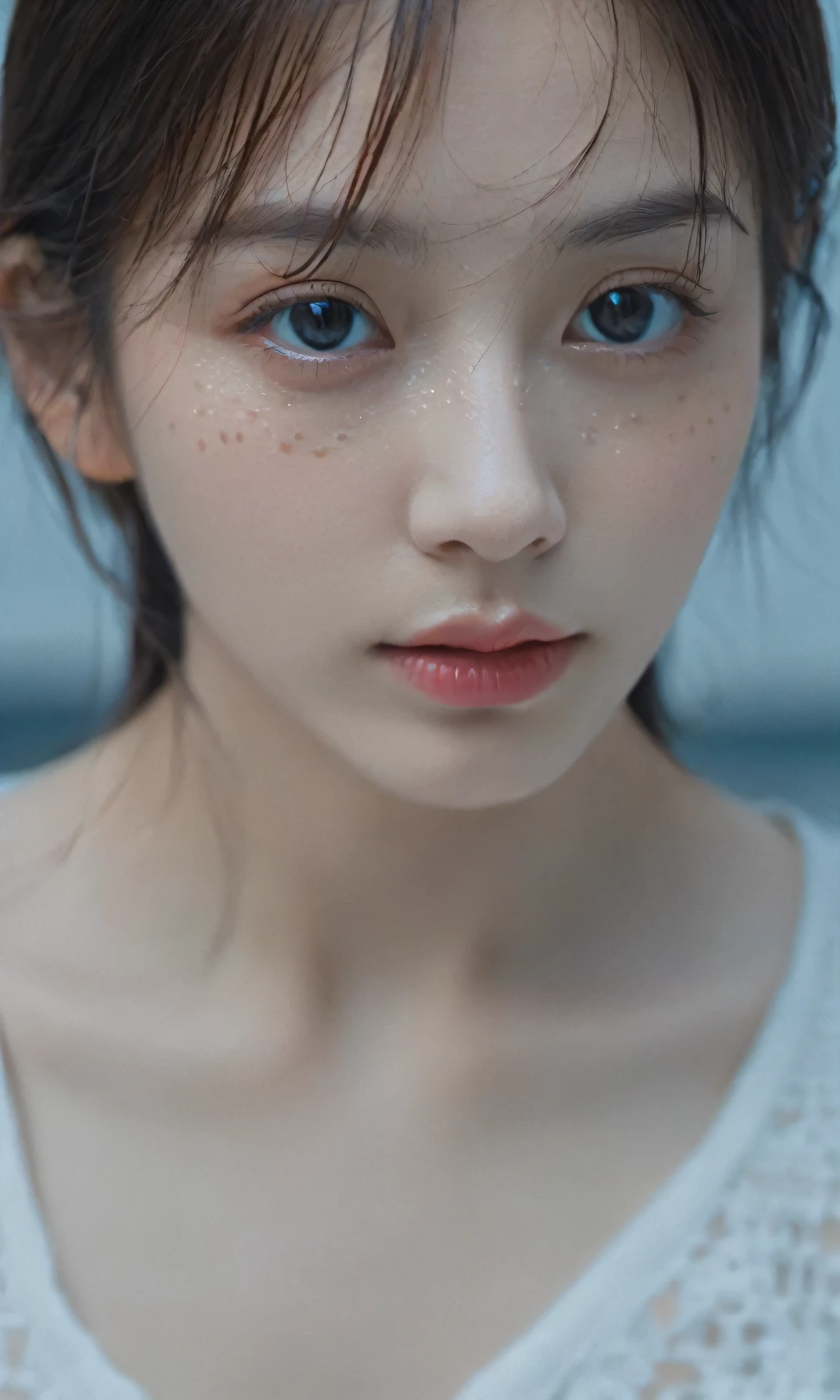 xxmixgirl, analog style, eye focus, highest quality, (highly detailed skin), photo of a exquisitely beautiful pale skin, 21yo, perfect face, alluring eyes, (seductive makeup: 1.3), skin pores, (bokeh:1.5), sharp focus, dappled lighting, (backlighting), film grain, (highly detailed, intricately detailed), 8k, HDR, front view, studio light, Ultra-detailed face, Detailed eyes, (Double eyelid: 1.4), alice toggle, brown eye, (commercial: 1.4), 1girl wet tshirt water drops, (splash detailed), (seductive makeup: 1.4), (close up)