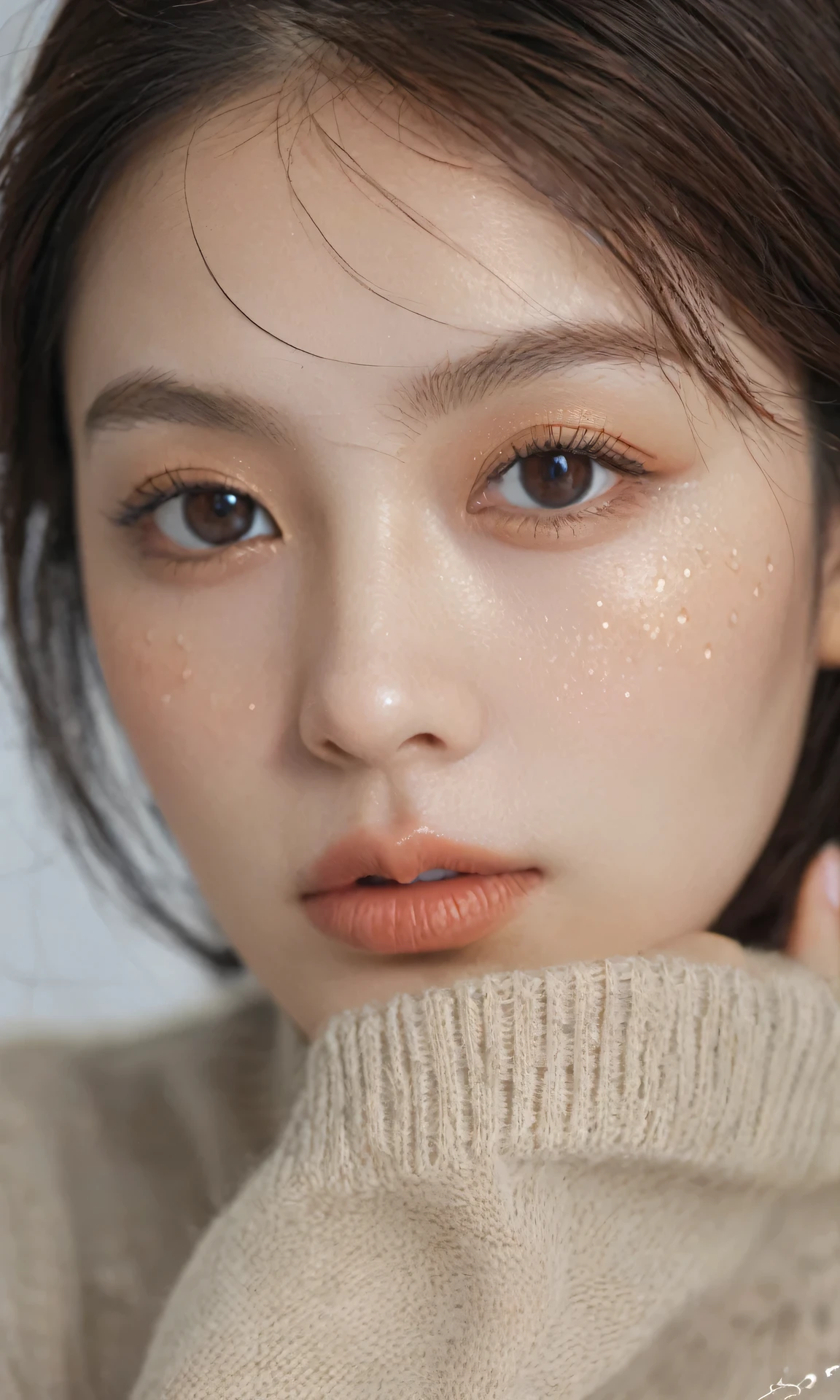 xxmixgirl, analog style, eye focus, highest quality, (highly detailed skin), photo of a exquisitely beautiful pale skin, 21yo, perfect face, alluring eyes, ( makeup: 1.3), skin pores, (bokeh:1.5), sharp focus, dappled lighting, (backlighting), film grain, (highly detailed, intricately detailed), 8k, HDR, front view, studio light, Ultra-detailed face, Detailed eyes, (Double eyelid: 1.4), alice toggle, brown eye, (commercial: 1.4), 1girl wet tshirt water drops, (splash detailed), ( makeup: 1.4)