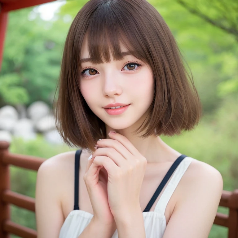 1 girl,slim beauty:1.3,brown hair,delicate hair,realistic body,white skin,glowing skin,(short hair:1.2),(bangs: 1.2),cute face,lifelike face,delicate body,look at the camera,stunning lighting,Woman in riding clothes,confident attitude,Sunlit Background,Bright colors,Elegant horse riding,Equestrian style,bangs,double eyelid,smile,beautiful lips,toned legs,(slender girl),(japanese girl),(japan faces),