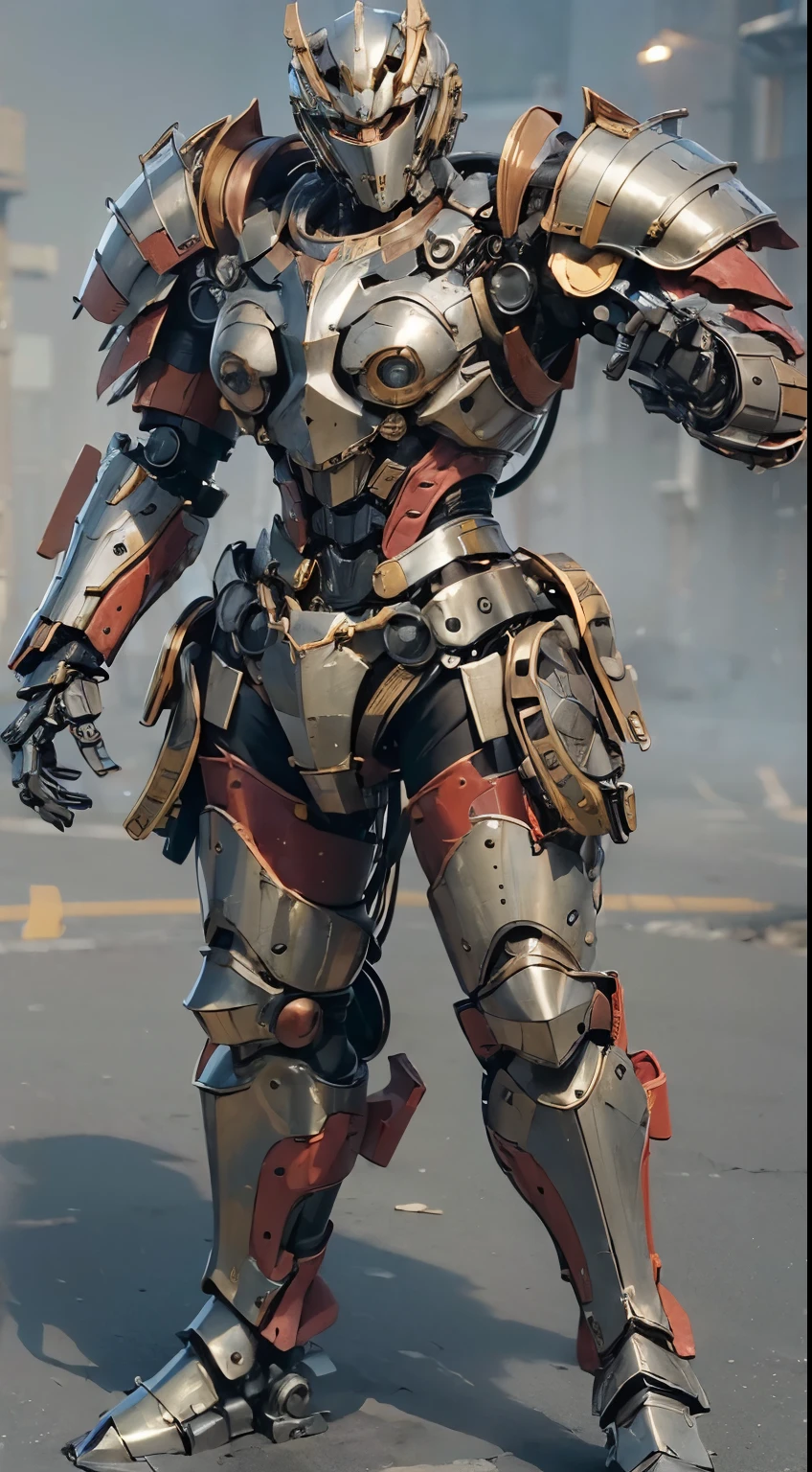 (masterpiece, best quality:1.2), (8k uhd, 16k, 32k, ultra high res), (photorealistic:1.37), (RAW photo), ultimate-realistic, ultimate-realistic details, ultimate-realistic texture, ultimate-intricate details, ultimate-realistic lighting, ultimate-realistic shadow, japanese girl, ultimate-cute face, ultimate-RAW skin, ultimate-realistic eyes, (mechanical:1.4), (armor), full body, wide shot, fighting pose